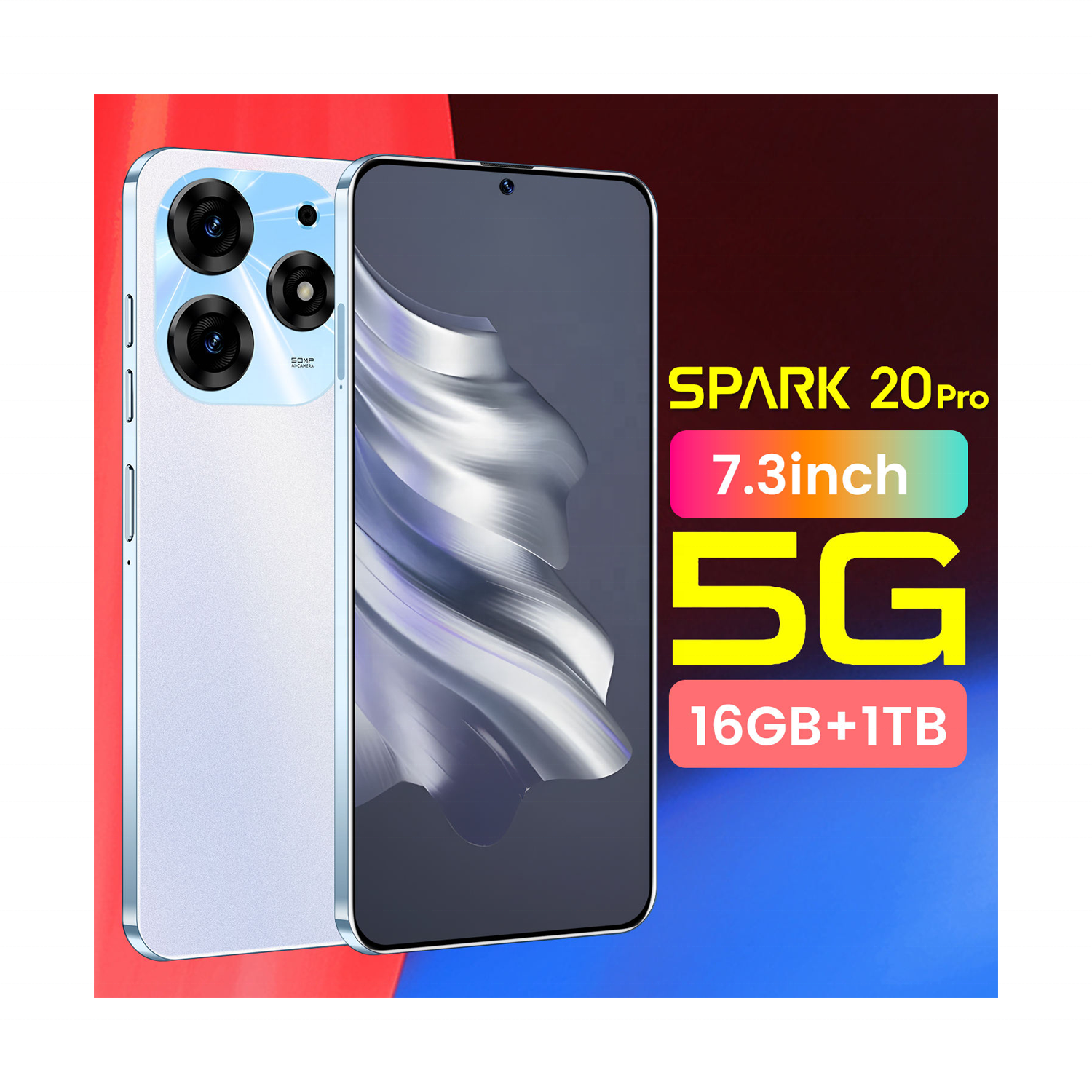 Hot selling HD+ Original Phone tecno spark 20 pro 10-core 7.3-inch mobile phones 5g Android13.0 16GB+1TB cellphones
